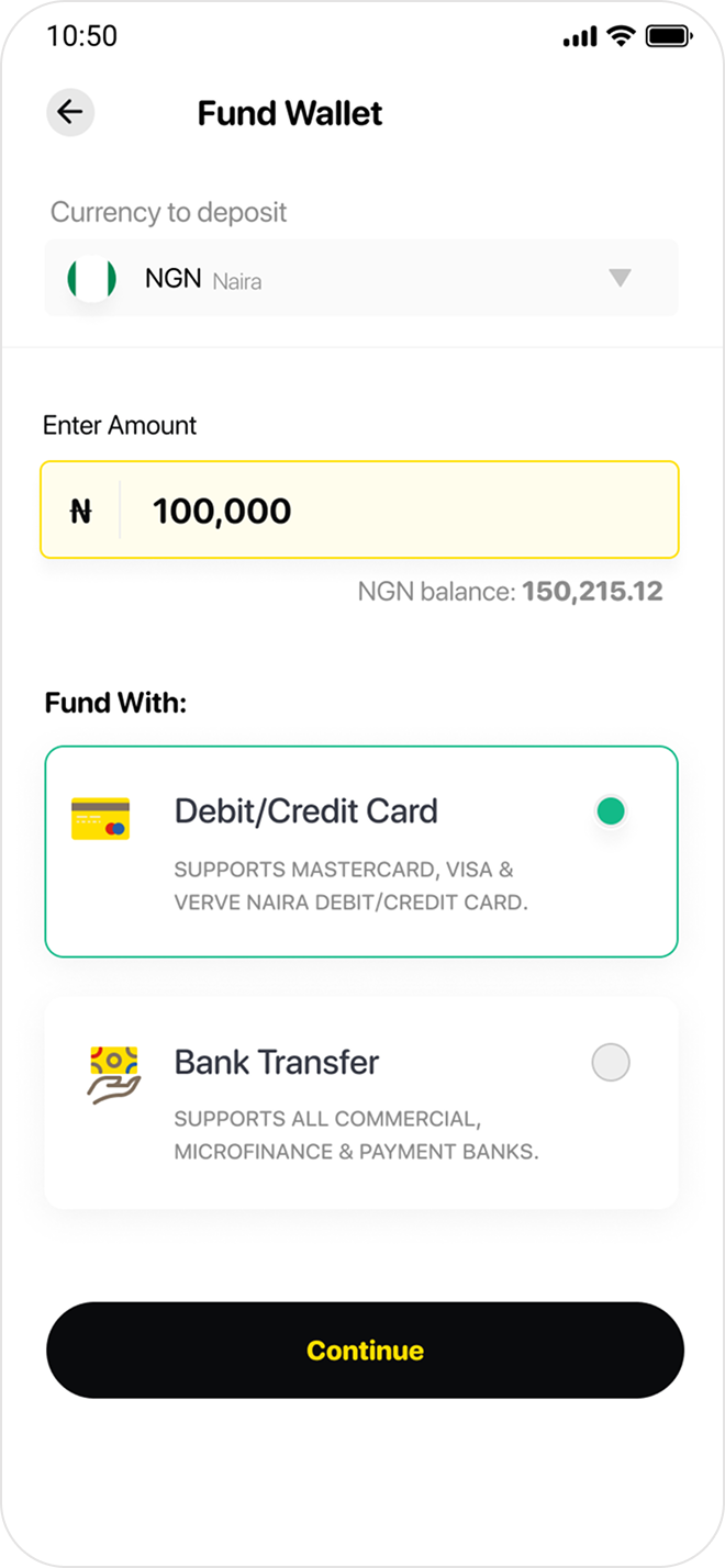 Debit card selected